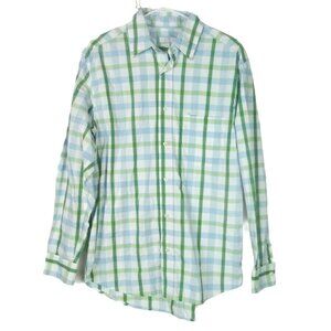 Old Navy Plaid Long Sleeve Shirt Mens Medium Green White 100% Cotton
